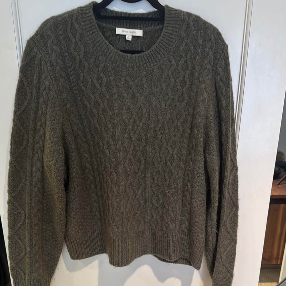 Favorite Daughter Green Cable-Knit Crewneck Sweater